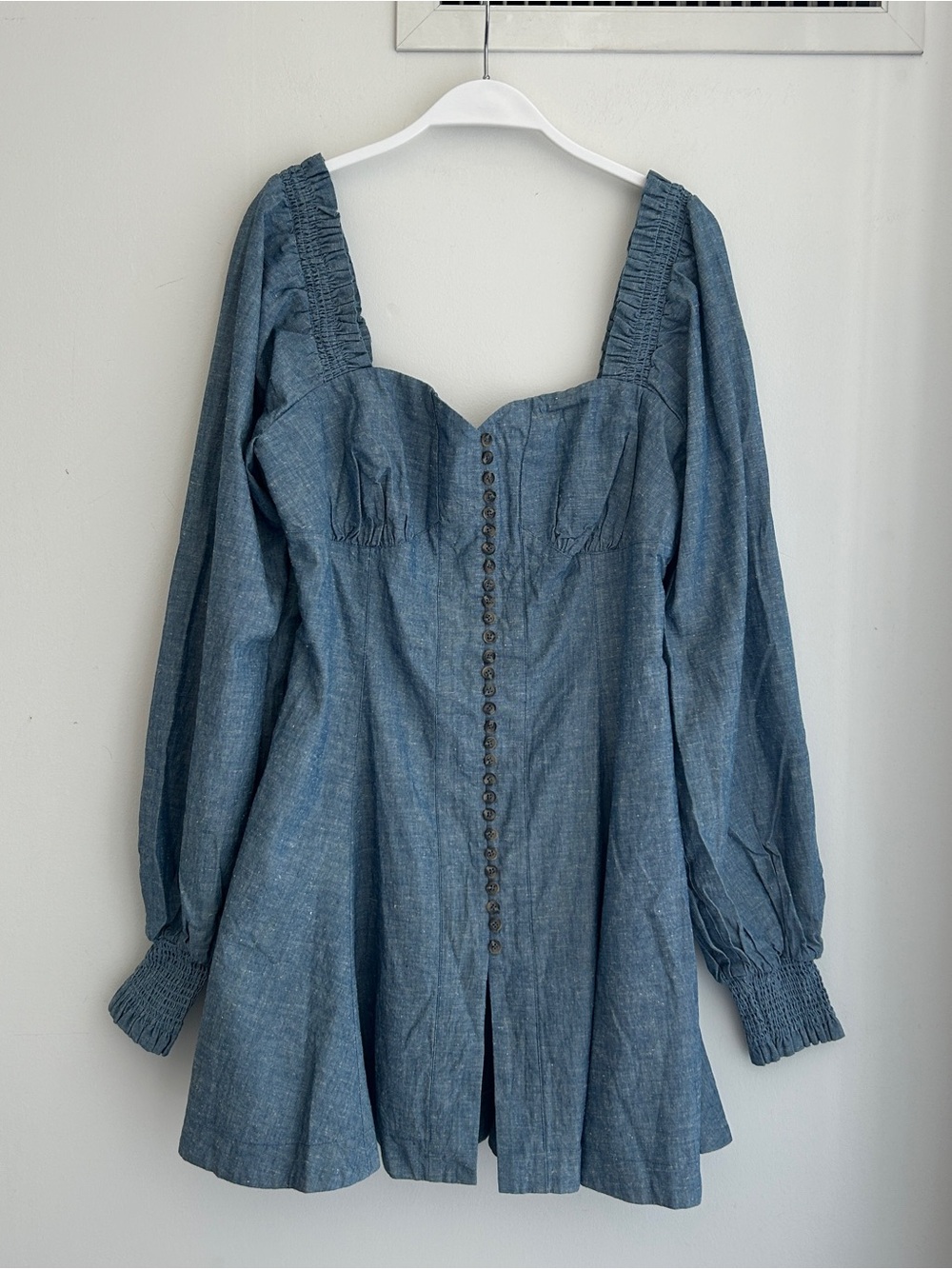 Free People Chambray-Style Button Peplum Top - Blue